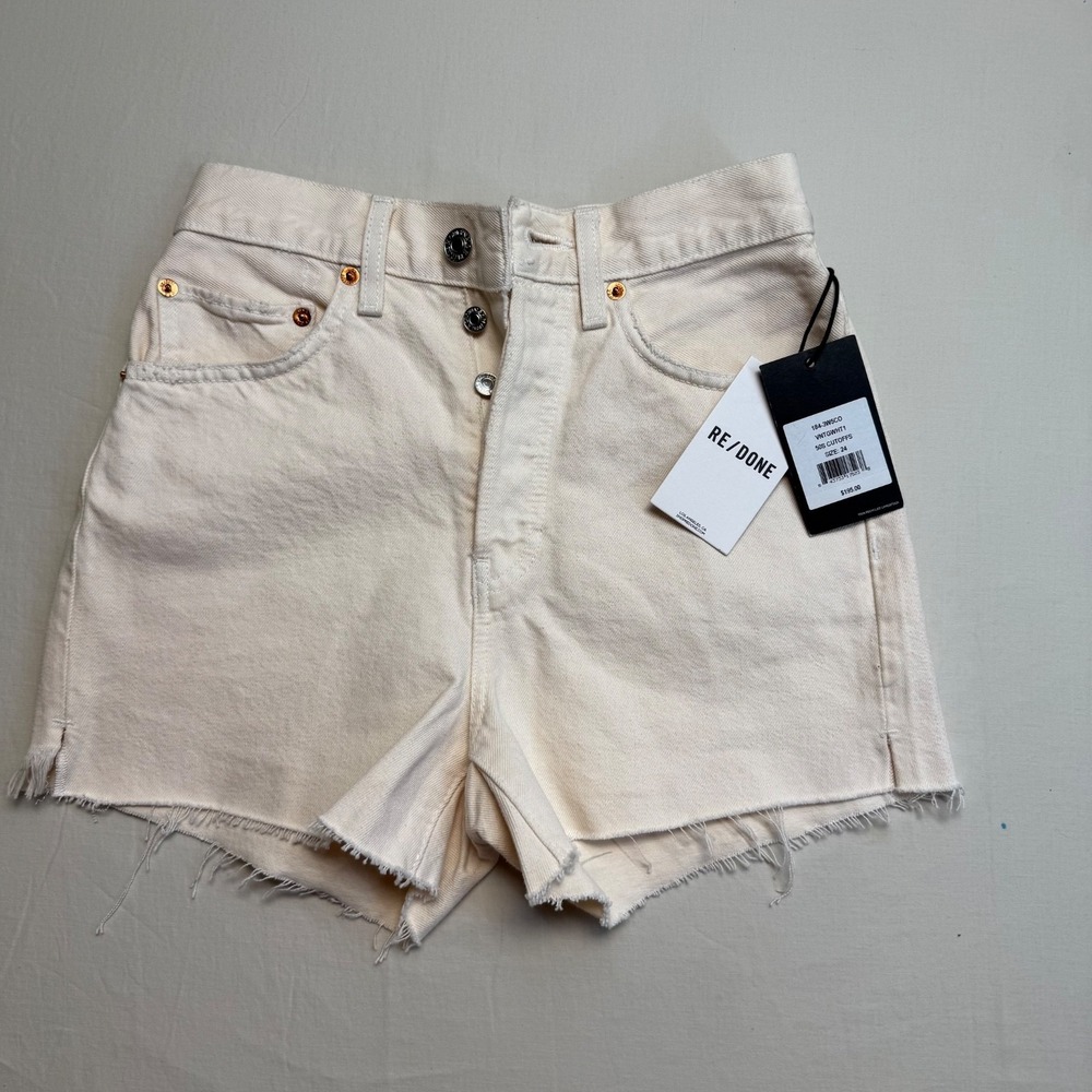 RE / DONE Shorts 50s Cutoffs Ultra High Rise Vntg White Size 24 Button Fly Denim